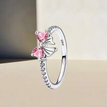 Nuovo anello in argento 925 con zirconia brillante a fiocco rosa, anello originale S925 per dita, anello da matrimonio fai-da-te, regalo di gioielleria fine per donne