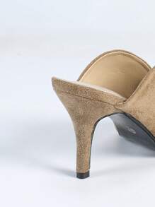 Sandálias femininas de salto alto fino, bico aberto e recorte em V, na cor cáqui, para a primavera/verão. - Caqui - Ver 3