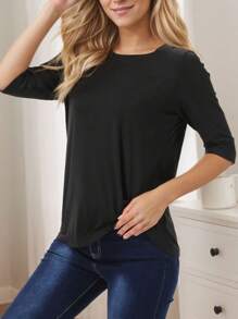 SANOPY Women's T-Shirts,Womens Tops,Going Out Tops For Women,Womens Tops 3/4 Sleeve Shirts Round Neck Loose Casual Blouses Floral Print Tshirts - 黑色 - 查看 3