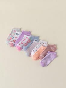 10/20 双女童彩色短袜，心形、波尔卡圆点、条纹、糖果色等多种设计，舒适透气，适合所有季节，颜色随机搭配