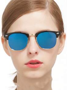 1pc Personalized Half Frame Glasses For Men & Women, Fashionable Rivet Decoration, Vintage Style Casual Shades Accessories
