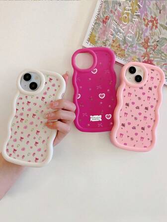 3 件花卉与蝴蝶结印花可爱浪漫手机壳，适用于 17 / 17 Air / 17 Pro / 17 Pro Max、 和 Galaxy 保护壳，多巴胺新浪潮图案全覆盖防摔防震粉色/白色/玫瑰红色手机壳，带花朵和蝴蝶结元素