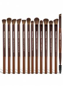 MAANGE 13pcs Pro Eye Makeup Brushes Set For Eyeshadow Concealer Highlight Cosmetics Blending Liquid Cream Products Beauty Tool Brush For Travel, Makeup Reapply Of Party - Coffee Brown - View 1