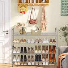 Serene Studio  Long 2 Tier Shoe Rack For Closet Metal Wide Stackable Shoe Storage Organizer For Entryway, Bedroom, Floor, 18-Pairs Low Shoe Shelf, - Grey - View 2