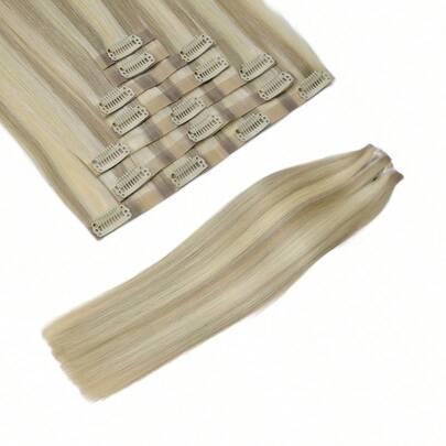  Jessie's Wig 7Pcs With 16 Clips Straight Clip In Hair Extensions Real Human Hair Natural Virgin Human Hair Extensions Double Weft Clip Ins For Women Daily Use Easy To Wear Clip Ins Hair Extentions Highlight P18/22/60#