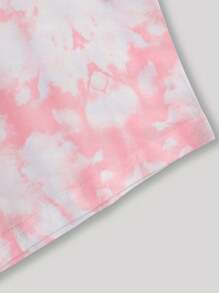 扎染创意卡通字母印花圆领短袖T恤女夏季 - 粉色 - 查看 5