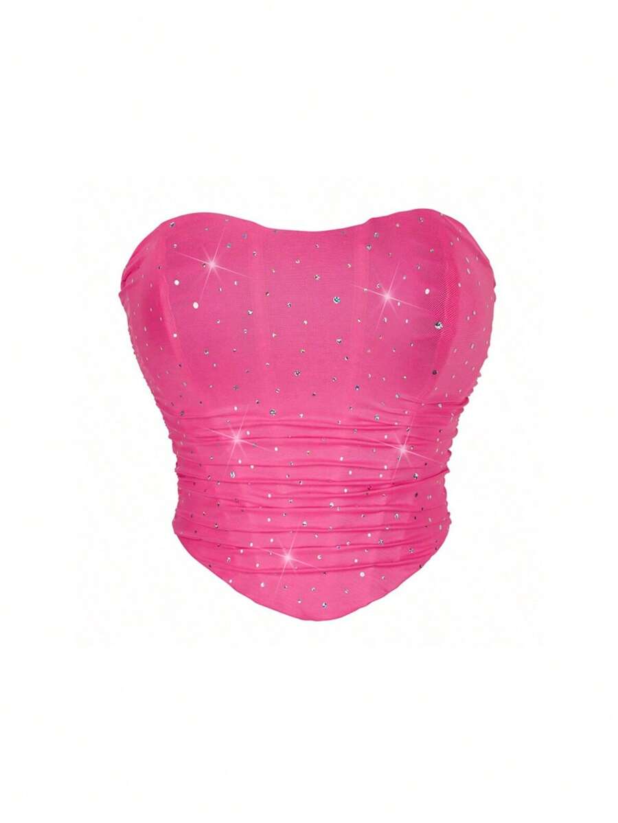 Áo nữ lưới thoáng khí sequin mùa hè lau ngực gợi cảm nóng bỏng - Màu Hồng Tươi - Xem 1