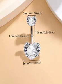 1pc Minimalist Cubic Zirconia Heart Decor Stainless Steel Belly Button Piercing Jewelry, Suitable For Daily Wear For Women