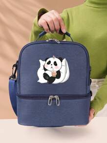 Panda Print Thermal Insulated Tote Bag, Large Capacity Outdoor Picnic Lunch Box Bag, Waterproof & Anti-Stain Fabric, Shoulder Strap, Suitable For Girl And Students