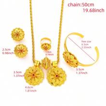 Juego de joyería con diseño geométrico de color dorado - Colgante, aretes, anillo y pulsera con diseño de flor, regalo para damas africanas o de Dubái en bodas y fiestas
