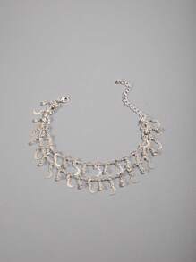 imoli 1 pieza Tobillera simple de aleación de plata con luna y borla con strass para mujeres, adecuada para celebraciones de Eid en Medio Oriente, citas nocturnas, regalo (Cadena hecha a mano personalizada al tamaño, cantidad de cuentas de borla al azar) - 28982-S - Ver 7