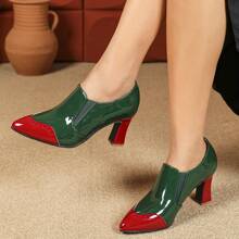 Women's Mary Jane Laser-Cut Chunky Heel Vintage Closed-Toe Shoes, Suitable For Spring & Autumn
