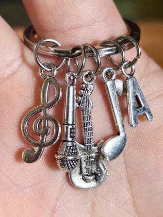 26 ST Alphabet Music Note Guitar Mic Pendant Nyckelring, Creative Smycken Present