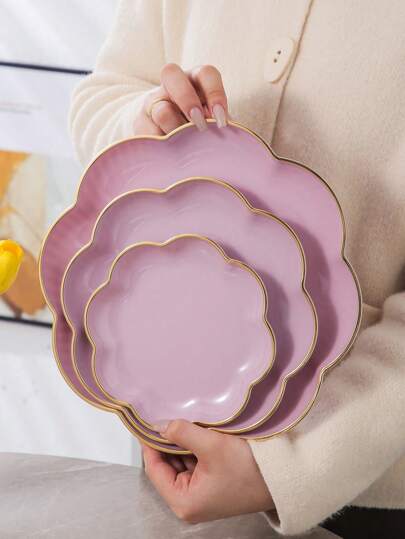 1 pièce Plateau de forme florale avec bordure dorée, usage polyvalent