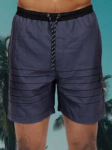 Mens Striped Board Shorts Swim Trunks Mesh Lining - Black - View 1