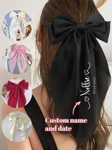 Gepersonaliseerde haarspeld met strik en naam, gepersonaliseerde satijnen haarspeld met lange staart, haarelastiekjes met lange staart, stijlvolle haarstylingaccessoires voor dames, vintage grote satijnen hoofdtooi in Franse stijl uit de jaren 90, gepersonaliseerde haarstrikken met veerclip, ideale cadeaus voor haar vriendin, duurzaam, gegraveerd, roestvrij, kleurrijk, schattig, schattig, grappig, kawaii, Y2K, stijlvol, unisex, casual, op maat gemaakt, gepersonaliseerd, uniek, aangepast, ideale cadeaus voor hem, ideale cadeaus voor haar, haar, vriend, vriendin, familie, vrienden