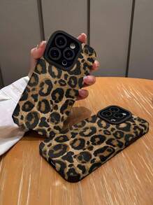 1 pezzo Custodia protettiva per telefono in finta pelle vintage, a righe verticali con motivo leopardato, morbida e antiurto - Stampa leopardata dorata - Visualizzare 2