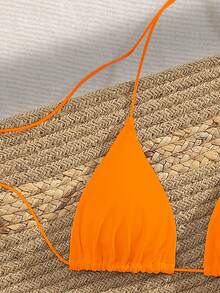 Bộ bikini dự tiệc PEPPERMOLLY mới, màu trơn, dây mảnh, kiểu đan chéo, hở lưng, thích hợp cho mùa hè đi biển, dành cho nữ, màu đen, thích hợp cho kỳ nghỉ. - trái cam - Xem 4