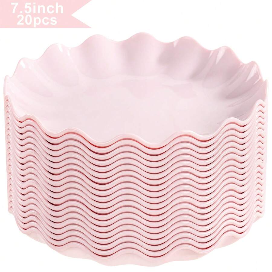 20Pcs Elegant Pink Plastic Plates - Choice Of 10.25" Dinner Or 7.5" Dessert Size - Heavy Duty Disposable Plates For Mother's Day Brunch, Tea Parties & Girls Birthdays - Hồng - Xem 1