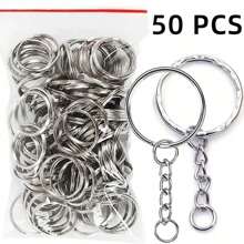 50pcs Metal Blank Keyrings/Stamped Key Chains (Mixed) Separable Key Holder Keyring Pendant