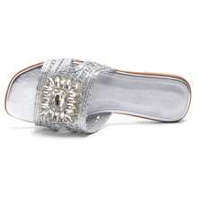 Sandalias planas con tira tejida decorada con rhinestones - Plateado - Ver 4