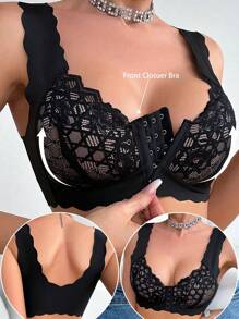 Women's Soft & Comfortable Front Closure Wire-Free Bras - Black - View 5