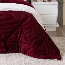 Denver QUEEN Double-Sided Ribbed Blanket Kit 03 Pieces - Duvet Set Blanket In Warm Soft Ribbed Microfiber Blanket Winter Decoration Blanket Striped Blanket - Burdeos - Ver 9