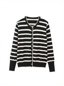 Women Long Sleeve Polo Sweater V Neck Button Down Ribbed Knit Cardigan Top - White - View 4