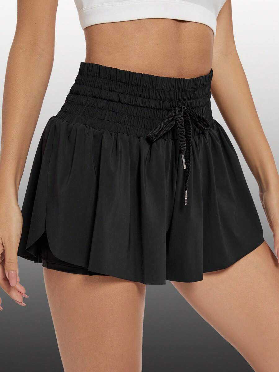 Blaosn Flowy Athletic Shorts For Women High Waisted Gym Yoga Workout Running Sweat Shorts Golf Tennis Skirt Skort Preppy Shorts Cute Clothes Summer - 黑色 - 查看 1