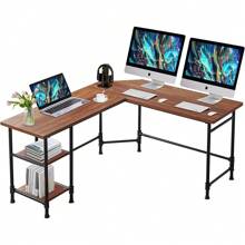 60" L Shaped Computer Desk With 2 Storage Shelf Sturdy Home Office Corner Desk