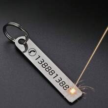 1pc Customized Text Car Anti-Lost License Plate, Stainless Steel Keychain With Contact Information Tag, Personalized Name Keychain, Simple Unplated Metal Keyring - Multicolor - View 5