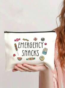 应急零食印花零食袋、旅行化妆品袋拉链化妆包盥洗袋、笔袋储物袋，非常适合旅行、化妆品、零食储存，送给朋友和姐妹的绝佳礼物 - 白色 - 查看 4