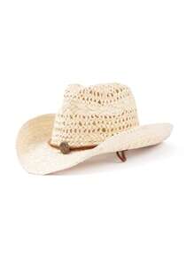 1pc Boho Casual Hollow Woven Straw Hat, Sun Protection, Vacation Hat, Fashion Versatile Windproof Adjustable String Design, - Western Cowboy Straw Hat - View 9