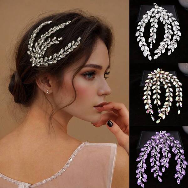 Copricapo intrecciato a mano con strass, accessori eleganti per capelli in cristallo, copricapo da sposa semplice, accessorio per abito da sposa, accessori per capelli di moda da donna, gioielli per capelli per feste ed eventi