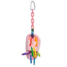 Grand jouet à mâcher interactif pour perroquet, en matériau de pantoufle doux, avec perles en bois, anneaux géométriques en plastique multicolores, pour l'exercice, le mâchage et le déchirement amusant, convient pour les conures du soleil, les lorikeets arc-en-ciel, les eclectus, les cacatoès, les grises d'Afrique, les aras