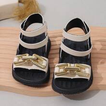Infant Button Decor Flat Heel High Top Casual Roman Style Beach Sandals - Beige - View 3