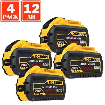 4-Pack 12.0Ah 20V/60V Replacement For DeWalt 60V MAX Battery DCB606 DCB609 DCB612 Compatible With DeWalt 20V/60V Cordless Power Tools