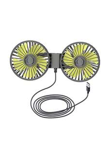 1 pièce Ventilateur de voiture, ventilateur de voiture à double tête USB, réglable sur 3 vitesses et rotatif à 360°, ventilateur de siège arrière de voiture, ventilateur arrière à double tête, fournissant une brise fraîche, une circulation d'air et de la fraîcheur, installation facile, design compact, convient pour les voitures, SUV, camions, camping-cars, berlines, également un excellent cadeau pour la famille et les amis