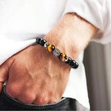 Natural Crystal Crown Lion Head Bracelet Luxury Tiger Eye Stone Bead Bracelets Jewelry
