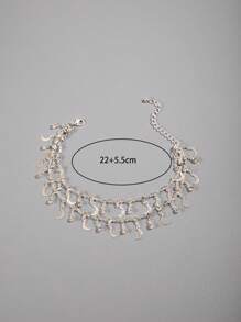 imoli 1 pieza Tobillera simple de aleación de plata con luna y borla con strass para mujeres, adecuada para celebraciones de Eid en Medio Oriente, citas nocturnas, regalo (Cadena hecha a mano personalizada al tamaño, cantidad de cuentas de borla al azar) - 28982-S - Ver 3