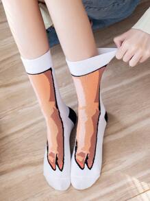 1 Pair/2 Pairs Men's Breathable, Moisture-Wicking Casual Novelty Cartoon Pig Nose & Pig Foot Patterned Mid-Calf Socks, Versatile College Style
