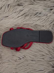 Spring/Summer Flat Women Slippers & Sandals, Minimalist Elegant Flat Sandals, Fabric One-Piece With Beige Rope Single Band Slides, Beach Sandals - Red - View 7