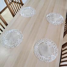 1 pezzo Tovaglia Runner da Tavolo Sottopiatto in Lino con Pizzo Ricamo Tridimensionale Decorazione Elegante per Tavolo da Pranzo - Beige - Visualizzare 3