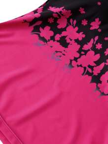 2Pcs Women Summer Swimwear, Floral Strappy Padded Tank Tops + Solid Color Shorts Swimsuit for Girls, 6 Colors - Rosa Fucsia - Ver 8