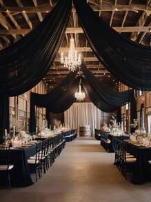 1pc Black Sheer Fabric Panel - 315/236x29.5 Inch, Perfect For Wedding And Large Party Decors, Multi-Functional Polyester Blend