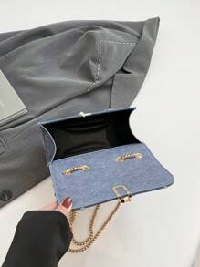 Túi xách mini vuông kiểu retro họa tiết da báo, dây đeo vai đôi bằng kim loại, dây đeo có thể điều chỉnh, kiểu đeo chéo, phù hợp cho nữ giới sử dụng hàng ngày và sinh viên. - Màu xanh lam - Xem 6