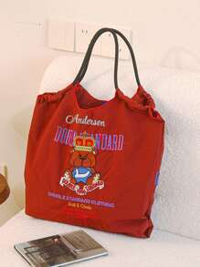 1pc Women Crown Bear Embroidery Tote Bag, Personalized Name Fashion Nylon Handbag Shoulder Crossbody Bag, Large Capacity Casual Commute Tote, Foldable Portable Handbag, Suitable For Daily Use As Gifts For Family, Friends, Girlfriend, Christmas, Valentine's Day, Birthday - Multicolor - View 2