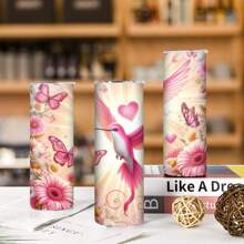 1 Pc Highly Attractive Appearance, Pink Hummingbird Heart Print, 20oz Straight Cup, Stainless Steel Insulated Coffee Cup, Double-Sided Design, Double-Layer Insulation, Hot And Cold Safety, Exclusive Gift For Family And Friends, Suitable For Working From Home, Office Leisure, Camping Trips