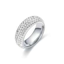 1 Stück 5-reihiger geschwungener Ring aus Titan-Stahl mit Strass, modischer vielseitiger Partnerring, koreanischer Stil, europäisch-amerikanisch beliebt, 5-reihiger gewölbter Strass-Ring, Titan-Stahl-Keramik-Strass-Rundbögen Eheringe, Unisex für den täglichen Gebrauch