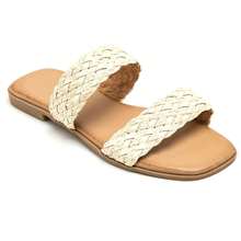 Woven Double-Strap Slide Sandals With Ergonomic Insole - Krem - View 2